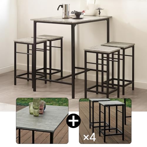 SoBuy Breakfast Bar Table and Stools Set 5-Piece Kitchen Dining Set with High Table & 4 Stools Space Saving Compact Bar Furniture for Small Kitchens and Flats OGT11-HG - Image 3