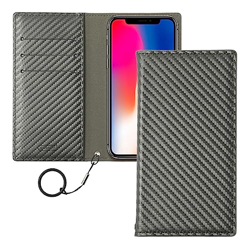 COVERARY arrows Alpha 用 ケース 手帳型 スマホケース 1個入り チャコール 全機種対応 カーボンレザー リング ストラップ スマホリング メンズ メンズスマホケース 落下防止 100063710