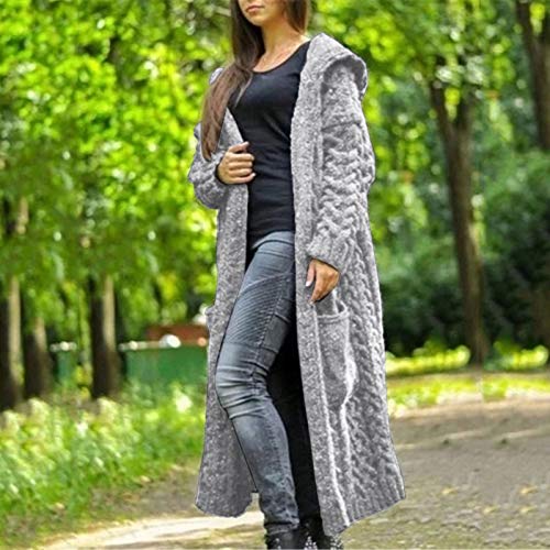 Coat Cardigan Loose Solid Women Sweater Hooded Solid Winter Pocket Knitted Long Women's Coat Sweater Cardigan Grey X-Large #TOP4