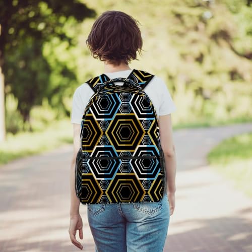 Sac à dos d'école géométrique hexagonal multicolore pour ado et voyage décontracté 40cm - 6