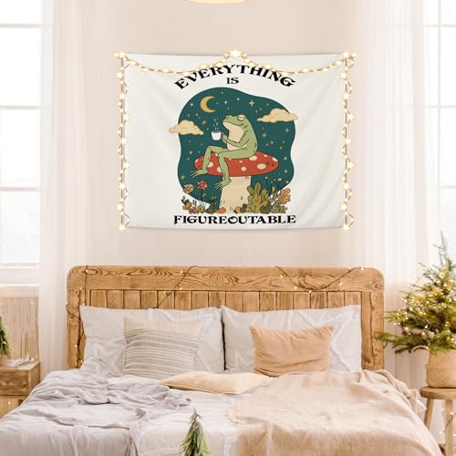 AQYIP Everything Is Figureoutable Tapestry, Motivational Inspirational Frog Tapestry Decorative, Positive Affirmation Quote Wall Tapestries Blanket Decor for Home Office, 50x60 Inch - Thumbnail 7
