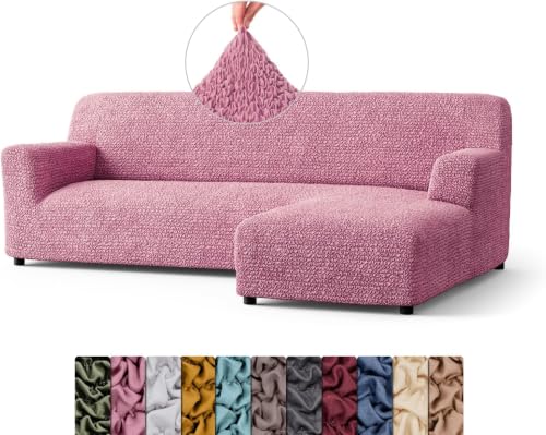 Image of Bellissima Sofa Covers - Premium Luxury Microfibra Plain Stretchable Sofa Cover Fully Covered Slipcover, Imported from Italy (Dusty Rose, L Shape Right-UN)