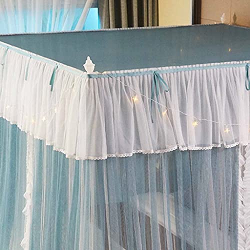 Mosquitera para cama de 2m azul con doble malla antipolvo y dosel de dormitorio queen 8