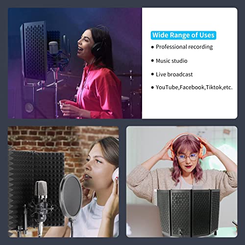 SENENQU Mikrofon Isolation Schallschutz Mit Pop Filter und Stativ Ständer, 5 Seiten Faltbar Mikrofon Schallschutz Vocal Booth Faltbarer Schaum Anzug für blaue Yeti Studio Sound Recording Singen