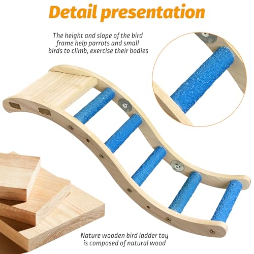 Image of Nature Wooden Bird Ladder Pet Parrots Climb Bridge Exercise Stands for Parakeet Climbing Chewing Bridge Bird Cage Accessories for Cockatiel Parakeet Lovebirds Budgie (Blue)