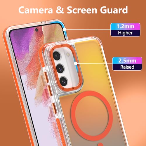 Image of Magnetic Case for Samsung Galaxy S21 FE 5G [Compatible with Magsafe] [Cute Fashion Fluorescent Design] [1 Screen Protector] Slim Translucent Matte Case for Galaxy S21 FE 5G 6.4 inch, Orange