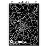 Mr. & Mrs. Panda Poster DIN A3 Chemnitz - Geschenk, Dorf, Ort, Wanddeko, Stadt, Städte, Bild, Stadt Dorf Karte Landkarte Map Stadtplan, Wandposter