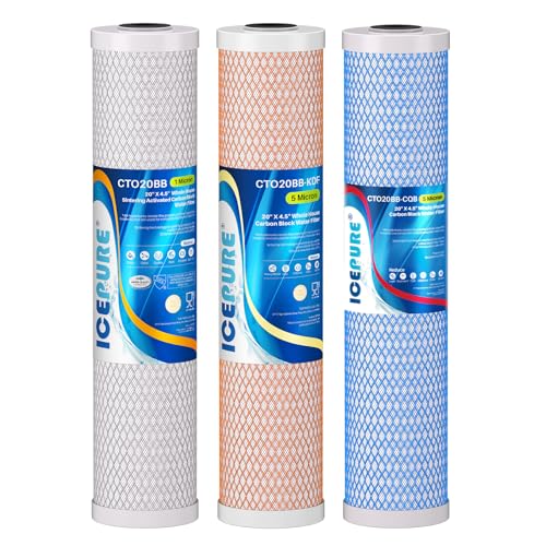 Image of ICEPURE 4.5 inch x 20 inch Whole House CTO Carbon Water Filter, Activated Carbon Block, KDF Cartridge and Activated Carbon Lead Remove Filter Replacement Set for 3-Stage Water Filter System, Pack of 1