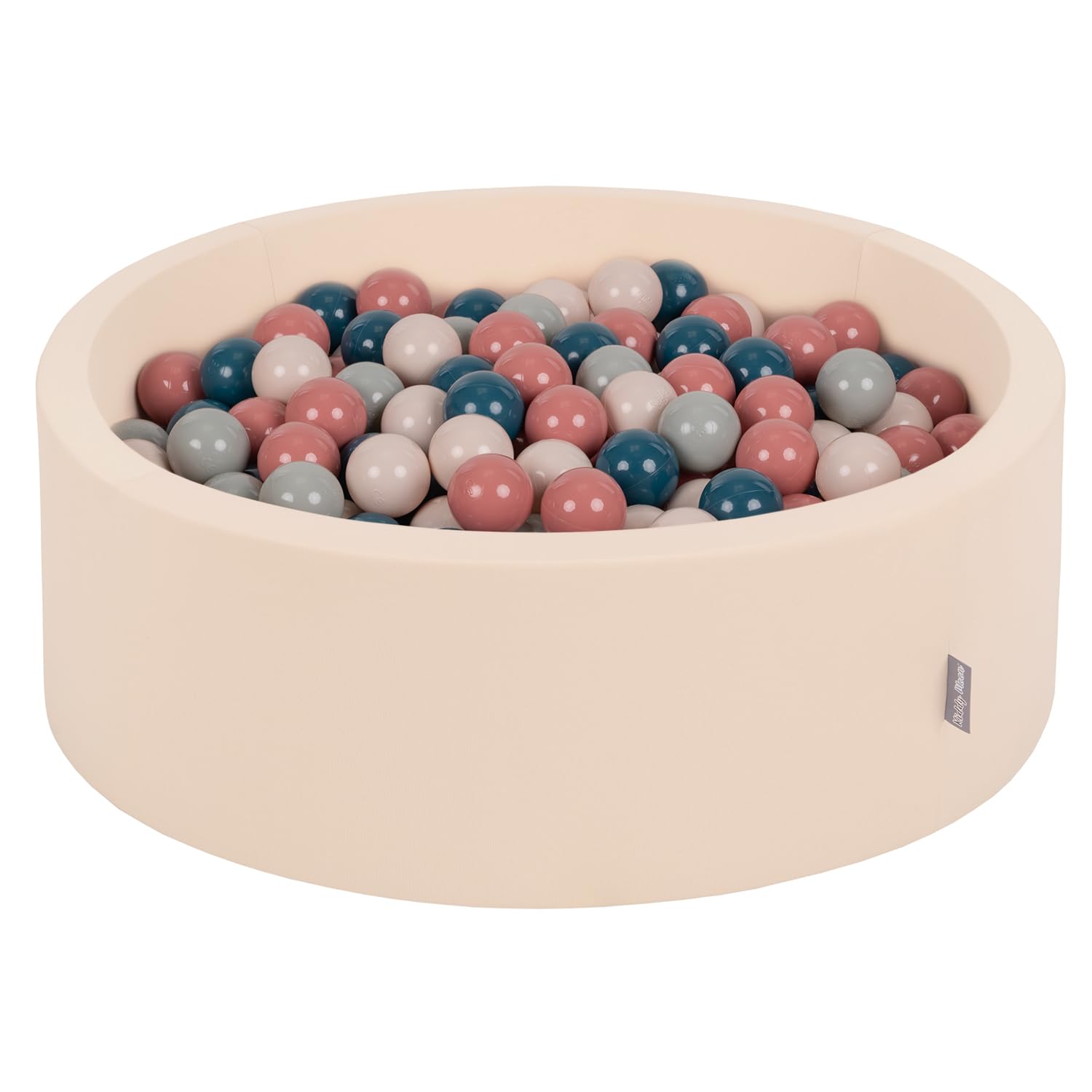 KiddyMoon Soft Ball Pit Round 90X30cm/200 Balls ∅ 7Cm/2.75In For Kids, Foam Ball Pool Baby Playballs, Beige: Dark Turquoise/Pastel Beige/Green-Grey/Salmon