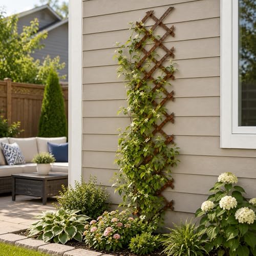 Image of 2 PCS Expandable Garden Trellis, 13 inch x 68 inch Trellis for Climbing Plants Outdoor, Wooden Lattice Fence Wall Panel Lattice Panels for Outside, for Climbing Plants Vine Ivy Rose Cucumbers Clematis (2PCS)