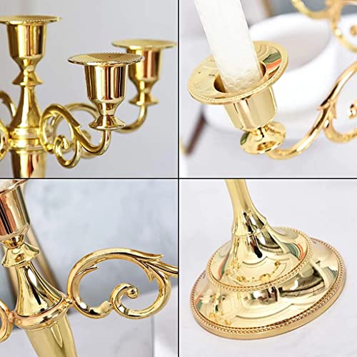 YOUEON 10In Metal Candle Holder with 5 Arms Candelabra Centrepiece Gold Candelabra Candle Holder Candlestick Holder for 1 Inch Diameter Pillar Candles Antique Candle Stand for Wedding Party Home Decor - Image 3