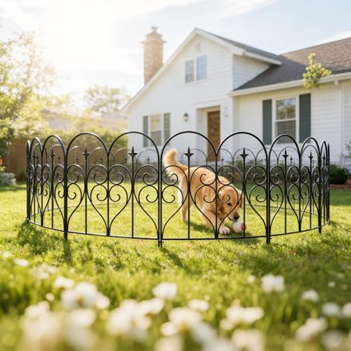 Decorative Garden Fence 32 in (H) x 10 ft (L) Outdoor Rustproof Metal Dog Pet Fence Animal Barrier, Garden Fencing Panel Border for Yard Patio Flower Bed