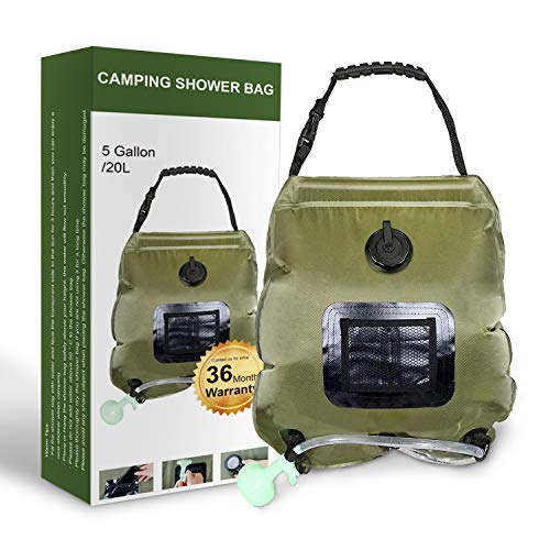 Solar Camping Shower Bag, 5 Gallons/20L Portable Camping Shower Bag with On/Off Switchable Shower Head for Camping Traveling Hiking Beach Swimming