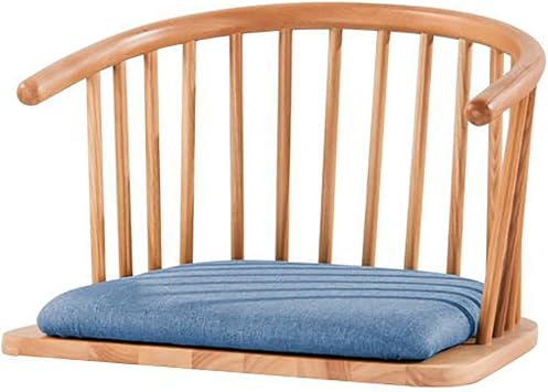 Japanese Tatami Floor Chair with Backrest, Comfortable Cotton Linen Seat Pad, Solid Wood Armchair Game Chair, Legless Lazy Sofa Chair for Bay Window Tea Room Living Room