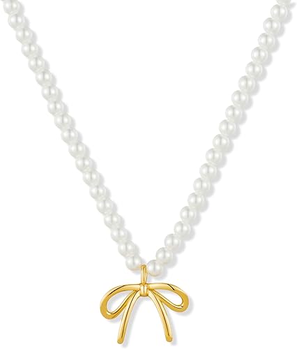 Collar de lazo de oro para mujer, lindo colgante de lazo hinchado con cadena de serpienteperlas, delicado collar de oro, elegante, regalo de joyería