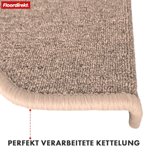 Floordirekt Treppenstufen Matten - London Pro Beige - 1 Stück Stufenmatten Treppenteppich halbrund 25x65 cm
