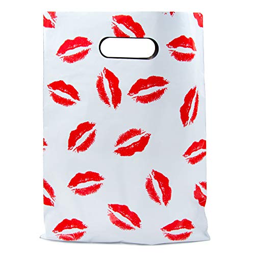 Merchandise Bags 9x12-100 Pack - Lipstick Kisses - Glossy Retail Bags - Shopping Bags for Boutique - Boutique Bags - Plastic Shopping Bags