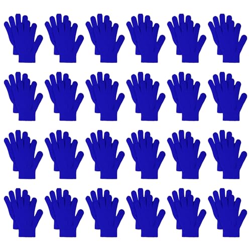 jiebor 24 Pairs Blue Warm Kids Winter Knit Gloves for Kids Boys Girls Children Gift (Blue Small)