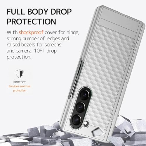 Image of Kapa Geometric S Pen Holder Hinge Protection Back Cover for Samsung Galaxy Z Fold6 / Fold 6 | Slim Shock Proof Case with Inbuilt Glass & S Pen Slot (Silver)