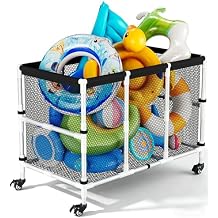 180 Gallon Pool Float Storage, Swimming Pool Storage Bin for Swimming Acessories, Outdoor Rolling Pool Toy Organizer Cart for Pool Noodles, Life Vests, Beach Essentials, Patio Furniture, White