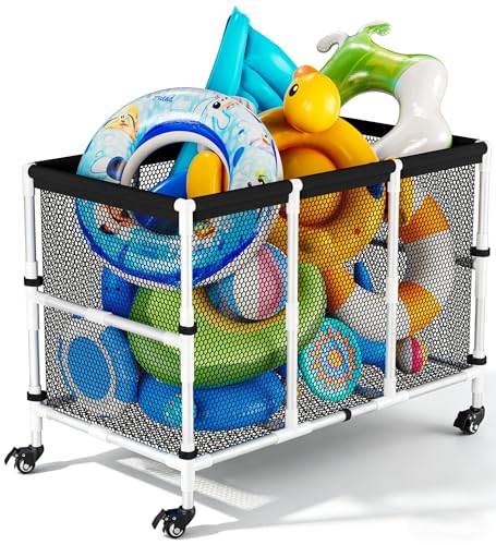 Ardier 180 Gallon Pool Float Storage, Swimming Pool Storage Bin for Swimming Acessories, Outdoor Rolling Pool Toy Organizer Cart for Pool Noodles, Life Vests, Beach Essentials, Patio Furniture, White