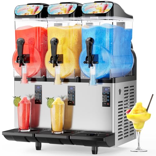 45L Commercial Slushy Machine with LED Light, 15L×3 Tanks Commercial Frozen Drink Machine, Stainless Steel Margarita Slushie Maker, Quick Making, for Wine Cocktails, Daiquiri Juice, Coffee