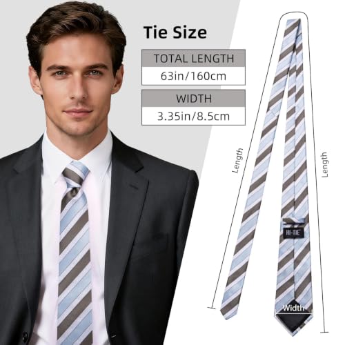 Image of Hi-Tie 63 inches Striped Paisley Extra Long Ties for Men Silk Necktie with Lapel Pin Tie Clip Big and Tall Men Formal Wedding