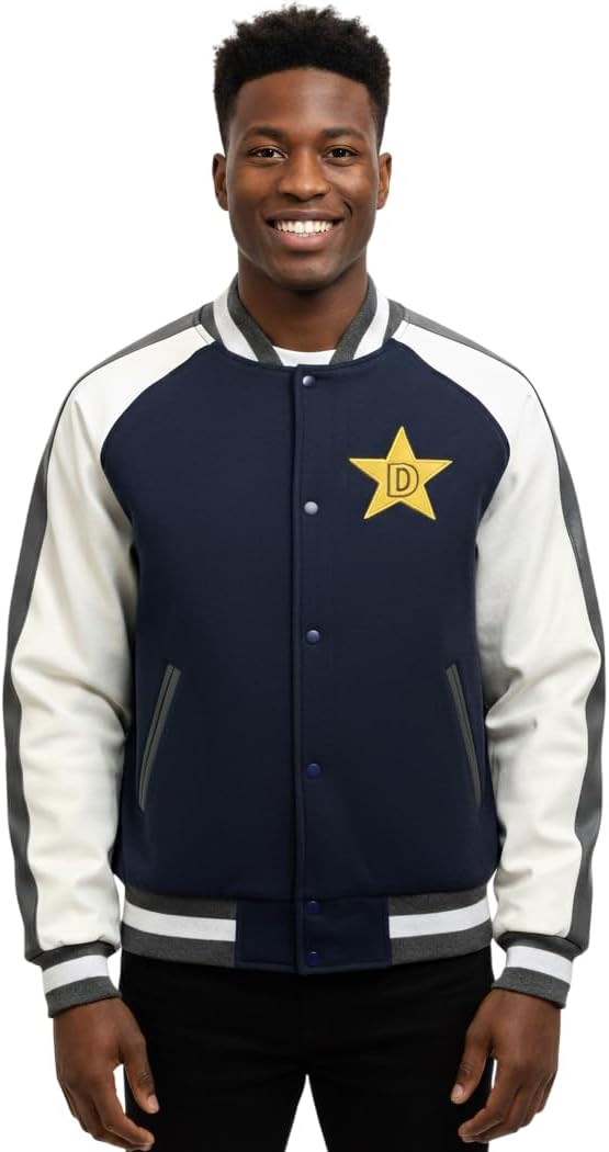 Dandy Star Logo Baseball Jacket - Everyday Wear & Cosplay Costume - Anime TV Show Gift - Blue Letterman D Coat