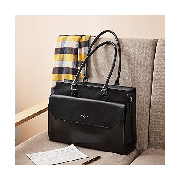 CLUCI Briefcase for Women Oil Wax Leather Vintage 15.6 Inch Laptop Business Shoulder Bag - Image 3