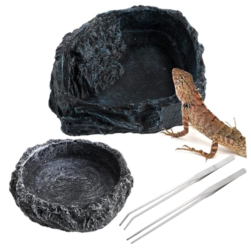 CHICAMPERA 2個 爬虫類用プレミアム樹脂製給餌ボウル 大 小 と便利なステンレス製ピン付き 亀 トカゲ カエル ヤモリ ヘビ対応ペット用水皿と餌