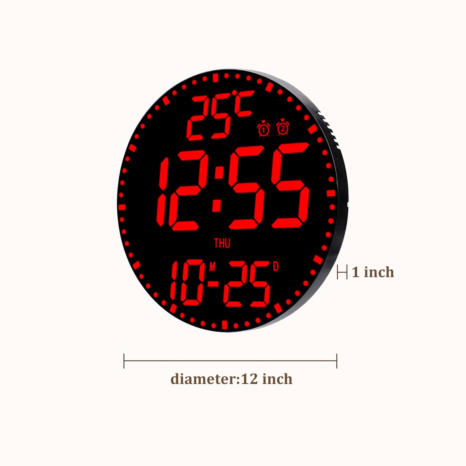 HZDHCLH Horloge murale numérique 12" LED avec télécommande réveil