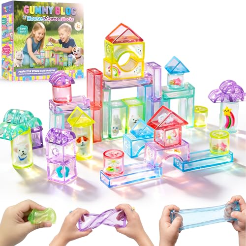 33PCS Soft Sensory Building Blocks for Toddlers House Garden Gummy Bloc
