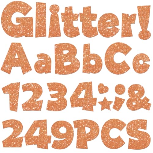 Image of 249 Pcs Glitter Bulletin Board Letters, Numbers and Punctuation 4 Inch | Cut Out Letters for Bulletin Board Decorations, Poster Board Letters Alphabet Cutouts for Classroom Wall Decor (Orange)