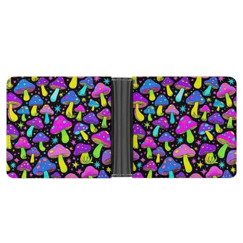 Lightweight Bifold Wallet for Men Women, Goth Gothic Hippie Trippy Magic Mushroom Slim Thin Wallet Credit Card Holder Organizer Pu Leather Travel Purse