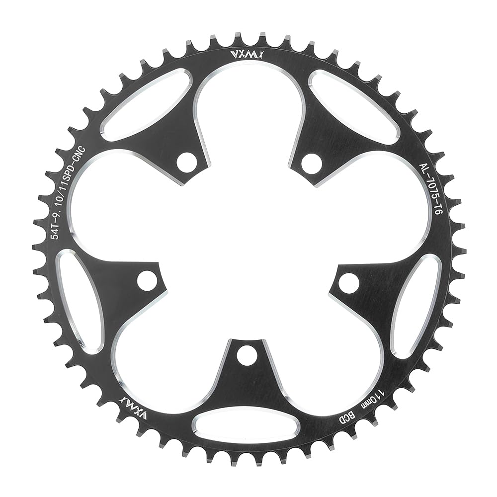 KTKEET 110/130BCD Chainring 36/38/40/42/44/46/48/50/52/54/56/58/60T Round Narrow Wide Chainring 5 Bolts Bicycle Chainwheel for 8-12 Speed Road Bike Folding Bicycle (Black,110BCD 54T)