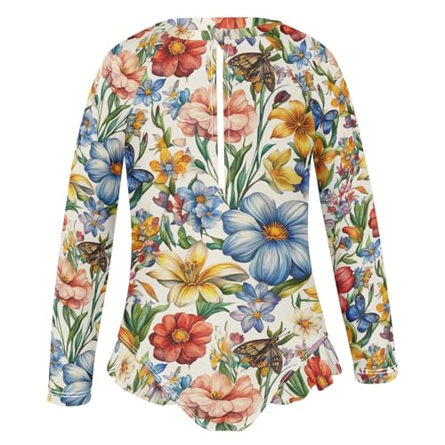 Fall Flowers Lily Flower Butterflies Bees White Girl Long Sleeve Swimsuit Swimsuits for Teens Girls Bathing Suit for Kids2