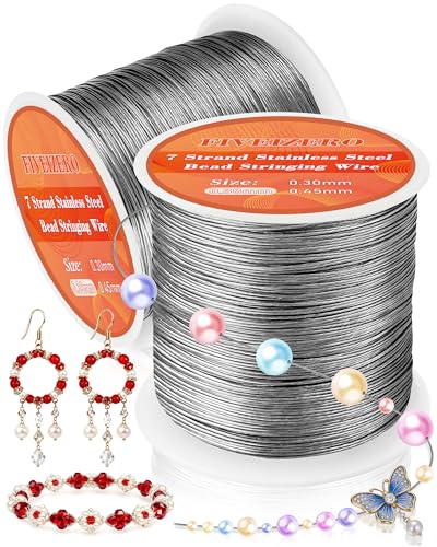FIVEIZERO 656FT 0.38mm 7 Strand Stainless Steel Beading Wire 2 Rolls Nylon Coated Jewelry Wire for Jewelry Making Necklaces & Bracelets
