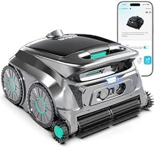 (2026 Upgrade) WYBOT Cordless Robotic Pool Vacuum, Six-Roller Brush, Edge to Edge Cleaning High Obstacle Crossing, Lightweight Pool Cleaner for Inground & Above Ground Pools, Gray Silver