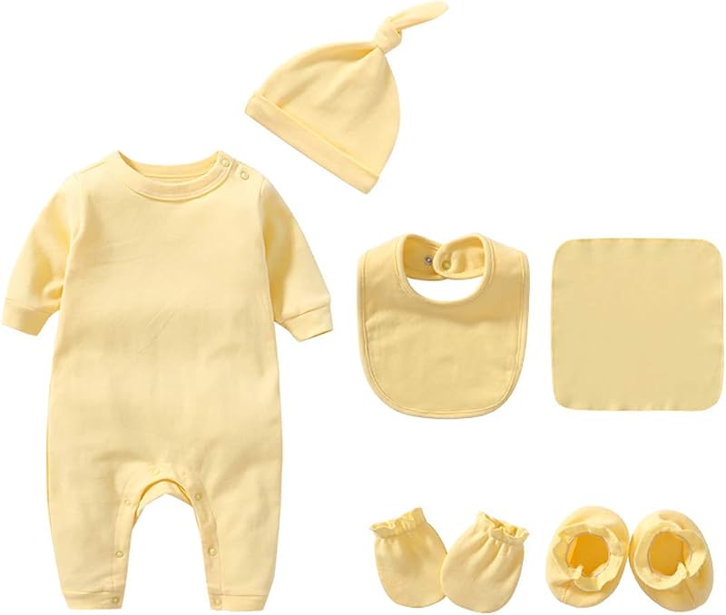 Juego de paquetes 6 en 1 de pañales para recién nacidos de 0 a 3 meses + paño de eructos + babero + manoplas + zapatos+gorra | 100% algodón, cambio de pañales fácil,baby shower, regalos de bienvenida