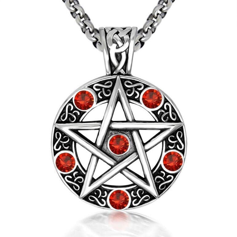 Pendant for Men, Ruby Pentagram Star Pendant Necklace, Statement Jewelry for Alternative Fashion, Gothic Accessory with Chain for Men, Necklace for Men Stylish-image-40