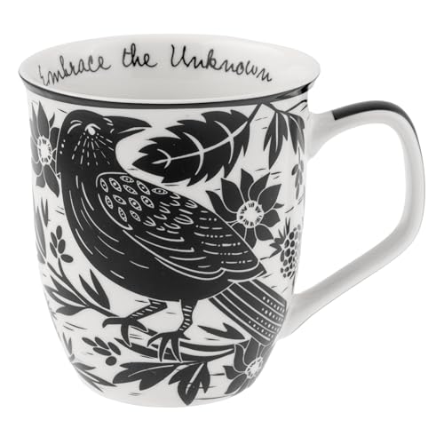Karma Gifts 14 oz Black and White Boho Mug Raven - Cute Coffee and Tea Mug - Ceramic Coffee Mugs for Women and Men