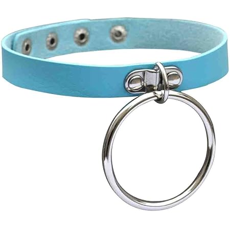 Amazon Comvip パンク 大きいリング付き 首輪 レディース ファッション チョーカー 個性 シンプル Puレザー 純色 パーティー プレゼント 水色 ネックレス 通販