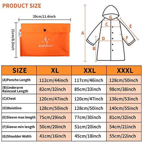 ioutdoor Regenmantel 100% Wasserdicht, der Extra Lange Regenschutz mit Taschen/Reflexstreifen/Kordelzughauben/Reißverschluss/Knopf, 3 Farben, 3 Größen, XXL