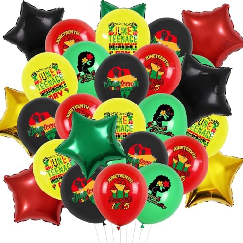 48PCS Happy Juneteenth Balloons Black Red Yellow Green Freedom Day Decorations African American Party Supplies for Juneteenth Celebrations Independence Day Juneteenth Party Decor