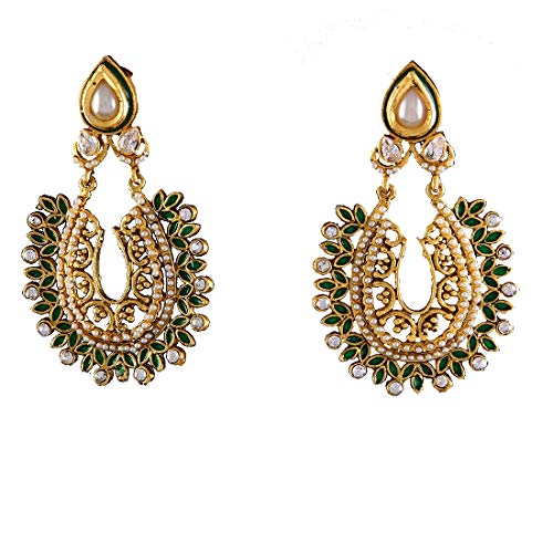 Pendientes Chandbali antialérgicos chapados en oro con esmeralda y perla