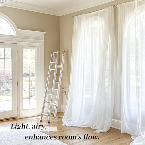 LumiLoom Semi Sheer Curtains 108 Inch Long - 100 Inch Wide White Chiffon Privacy Protection Light Filtering for Bedroom Living Room, Rod Pocket & Back Tab, 2 Panels Set, 100x108 Inches by LumiLoom - Image 2