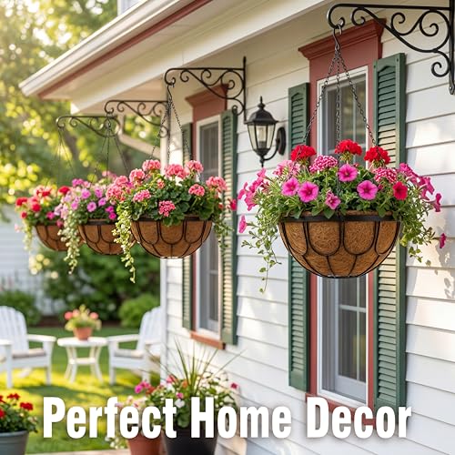 MUYEZHIYU 4 Pack 14 Inch Hanging Planters for Outdoor Plants, Black Metal Wire Hanging Flower Baskets with Coco Coir Liner, Large Hanging Plant Pots for Garden, Patio, Balcony, Indoor Home Decor by MUYEZHIYU - Image 9