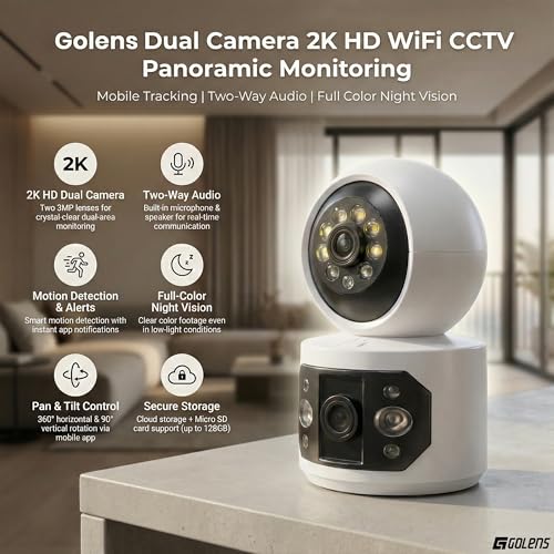 Image of Golens WC07K 6MP Dual-Lens WiFi Security Camera Outdoor, 360 PTZ, AI Human Detection, Color Night Vision, 5X Zoom, Two-Way Audio, Alarm Light, App Control