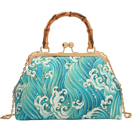 Sac cheongsam brodé élégant avec poignée rotin pour mariage