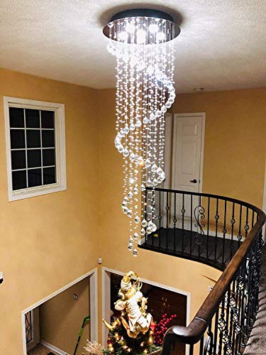 Modern Contemporary Swirl Chandelier Lighting for Foyer Dining Room Kitchen Chandelier Fixture Ceiling Light Rain Drop with All Crystal Balls D20'' X H61'' of CRYSTOP - Image 2